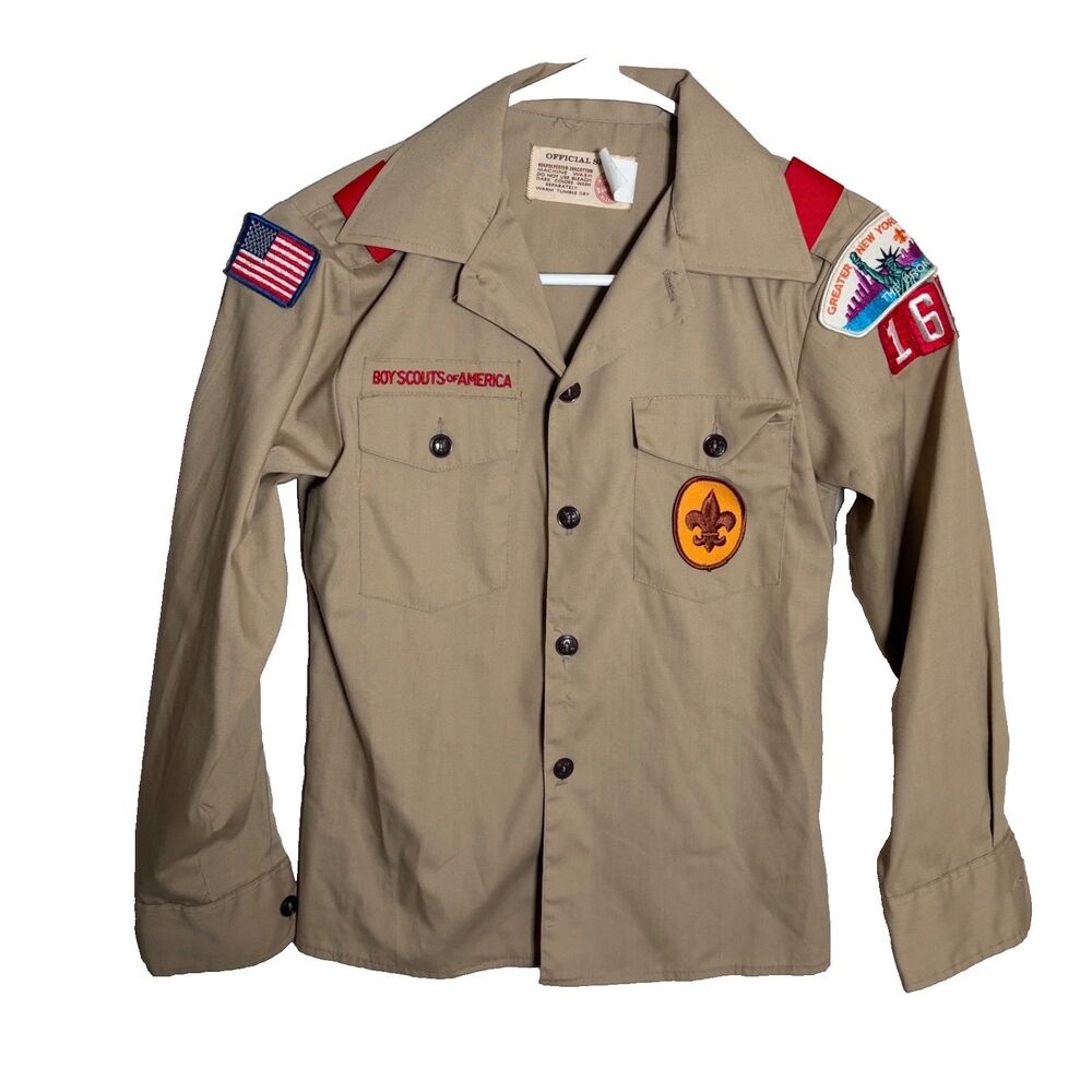Vintage Boy Scouts of America Uniform Shirt Tan Greater New York